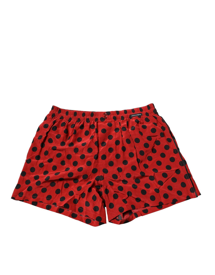 Red Silk Polka Dot Beachwear Shorts Swimwear