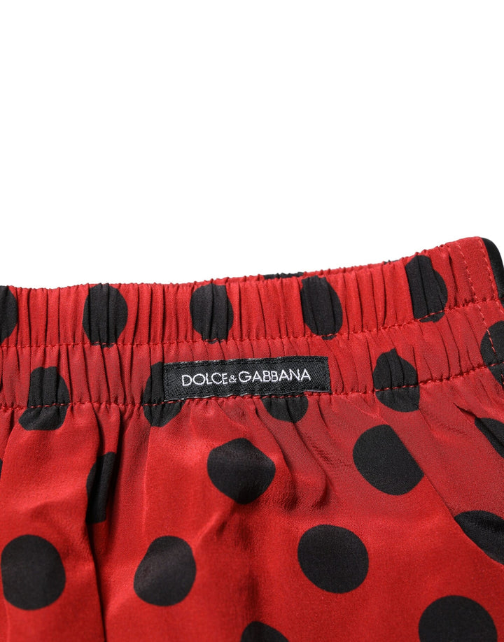 Red Silk Polka Dot Beachwear Shorts Swimwear