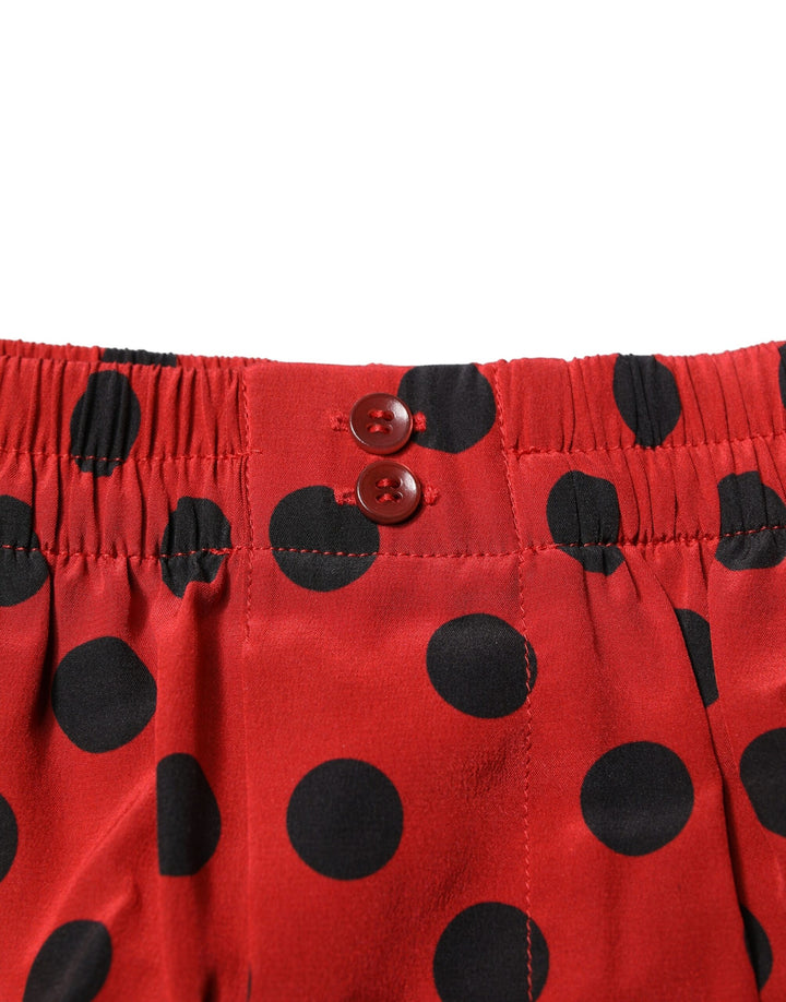 Red Silk Polka Dot Beachwear Shorts Swimwear
