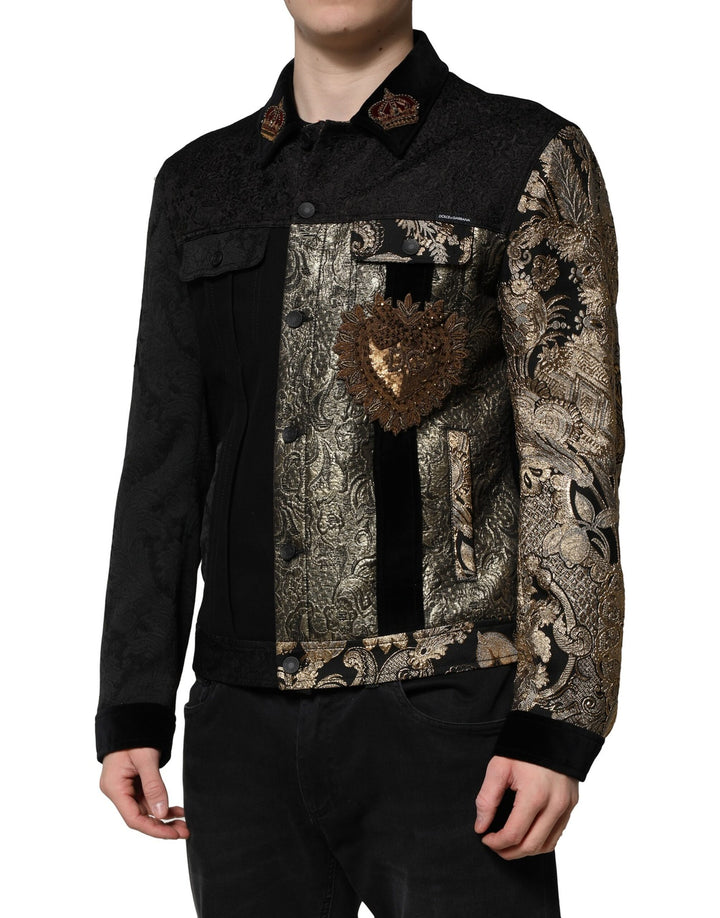 Black Gold Floral Jacquard Men Biker Jacket