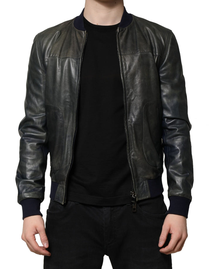 Black Lambskin Leather Biker Full Zip Jacket