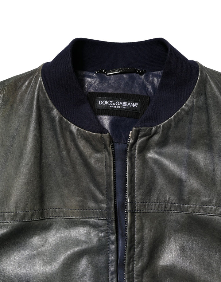 Black Lambskin Leather Biker Full Zip Jacket