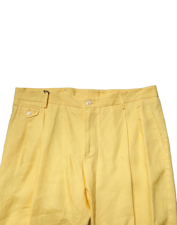 Yellow Flax Tapered Dress Men Pants
