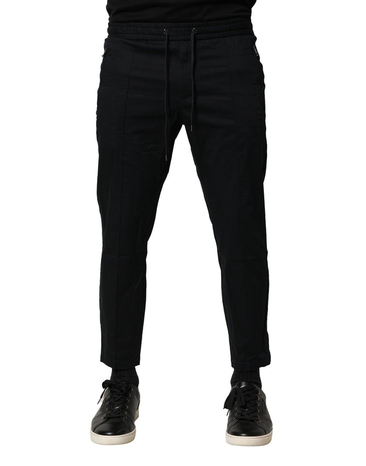 Black Cotton Mid Waist Jogger Pants