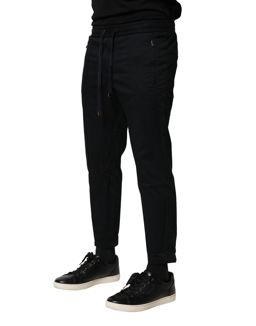Black Cotton Mid Waist Jogger Pants