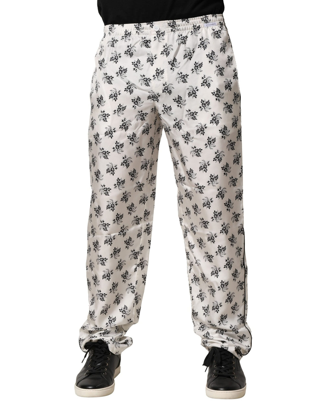 White Floral Silk Casual Lounge Pants