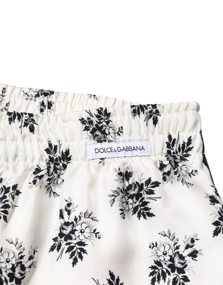 White Floral Silk Casual Lounge Pants