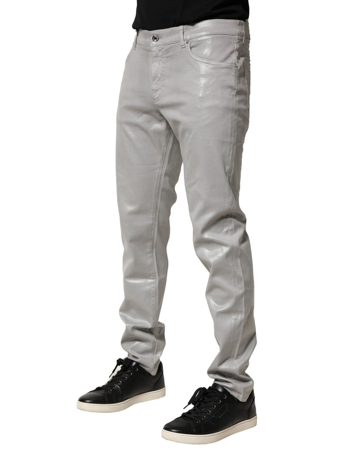 Silver Cotton Stretch Slim Denim Jeans