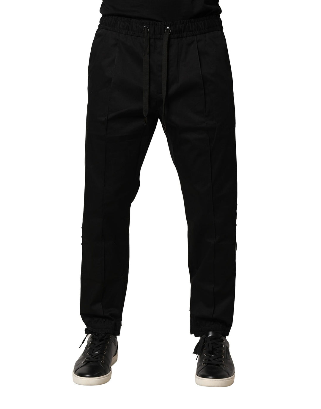 Black Cotton Mid Waist Jogger Pants