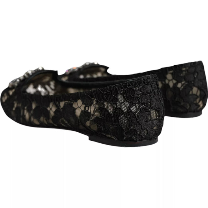 Black Lace Crystal Ballet Flats Loafer Shoes