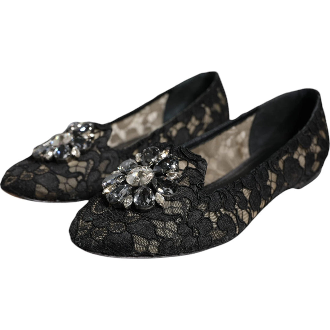 Black Lace Crystal Ballet Flats Loafer Shoes