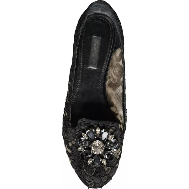 Black Lace Crystal Ballet Flats Loafer Shoes