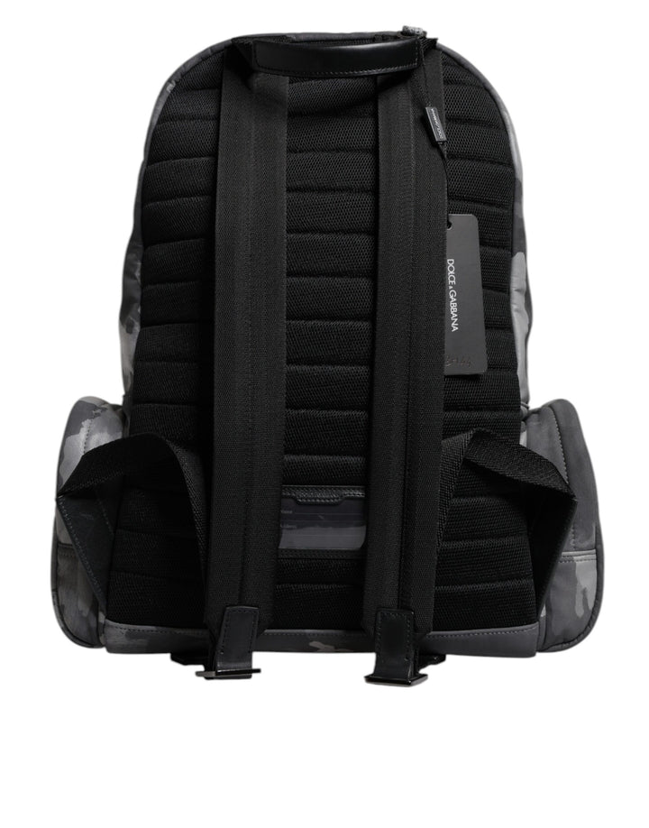 Gray Cotton Camouflage Logo Plaque Backpack Bag