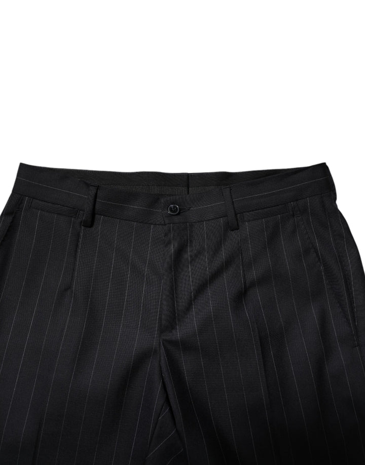 Black Wool Striped Formal Pants