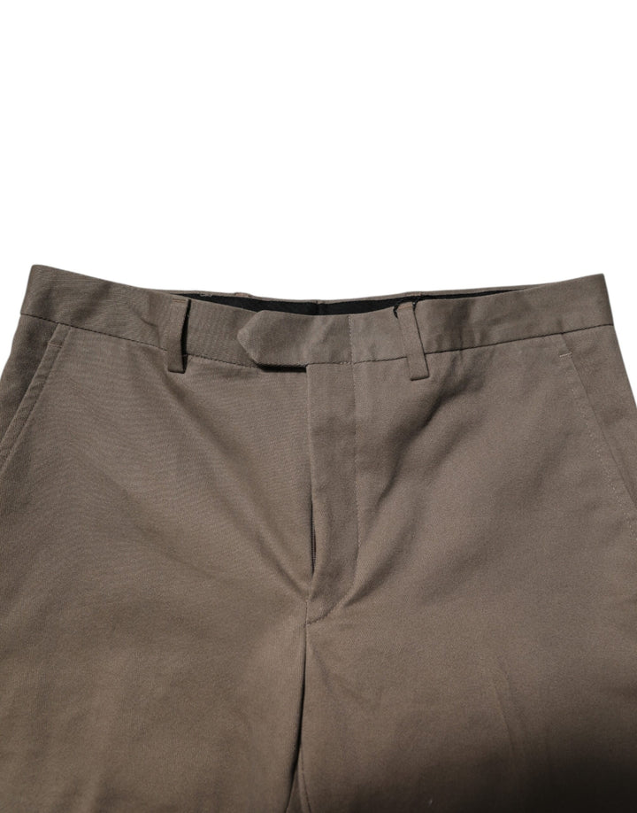 Brown Cotton Tapered Formal Dress Pants