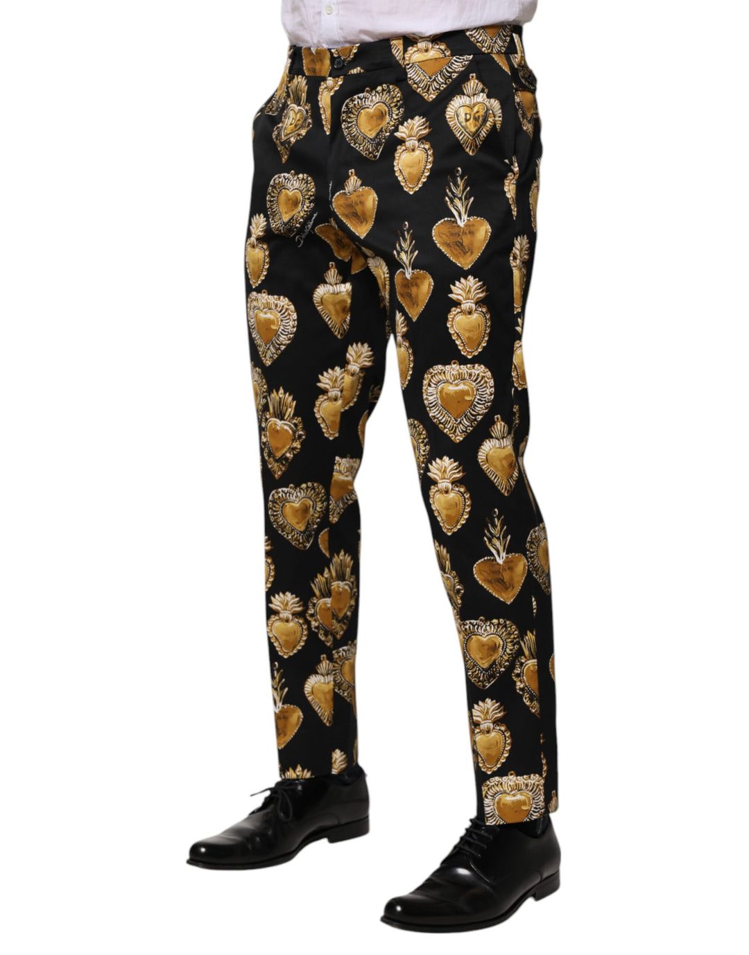 Black Gold Sacred Heart Print Pants