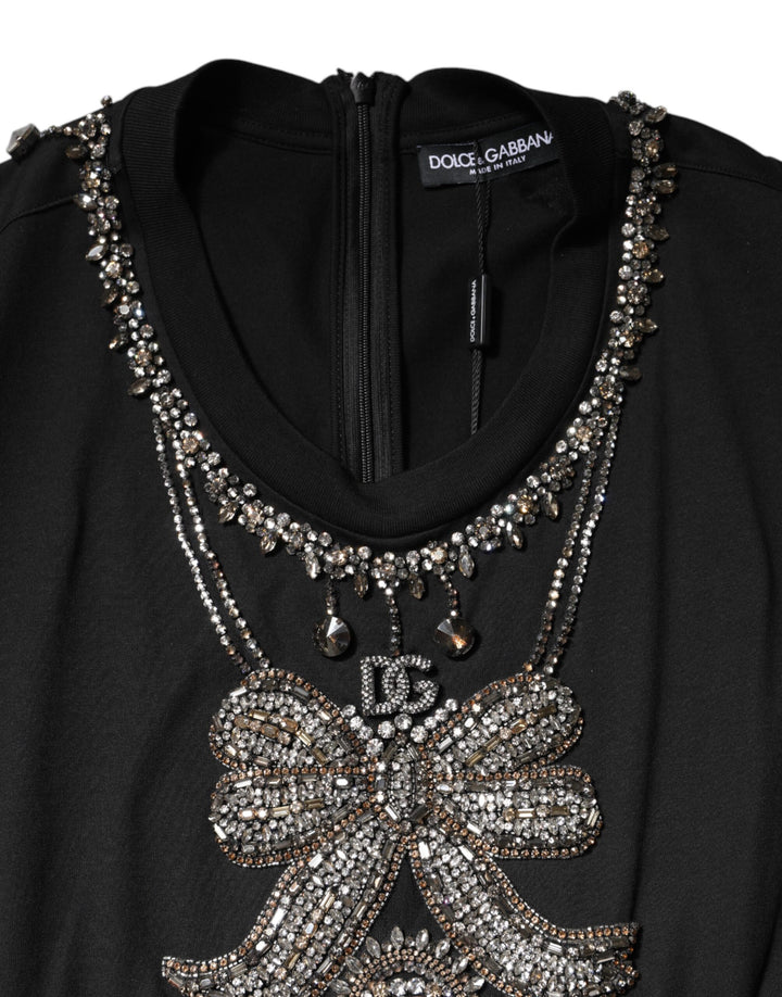 Black Cotton Rhinestone Embellished Tank Top