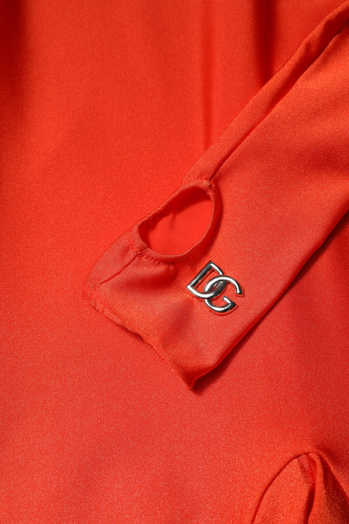 Red Nylon Turtleneck Bodycon Jumpsuit Dress