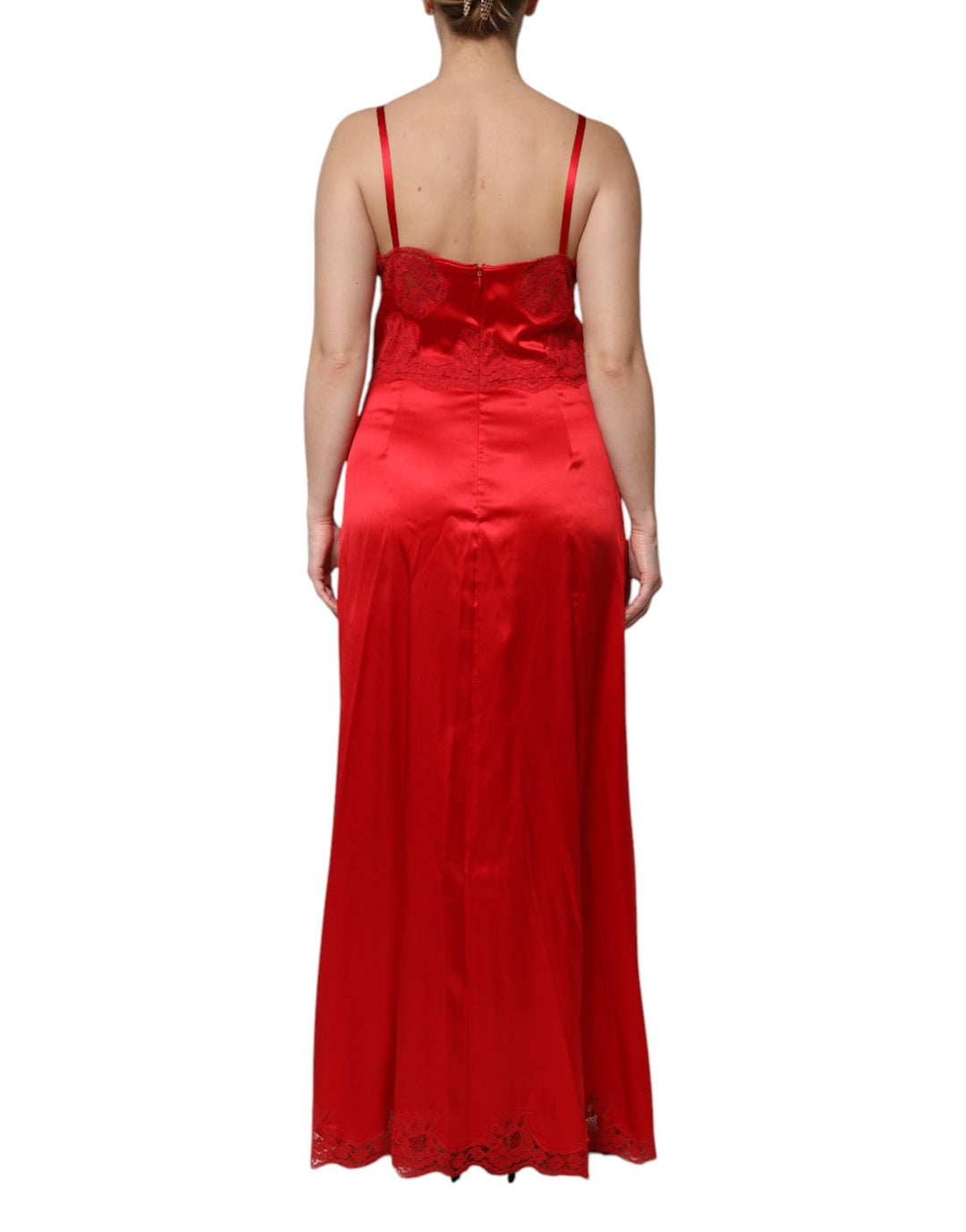Red Silk Sleeveless Maxi Long Dress