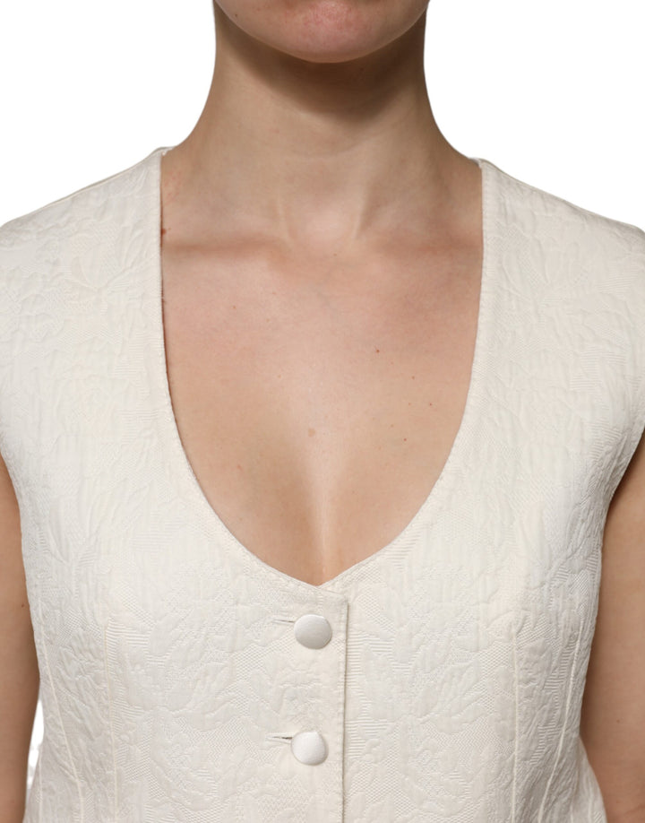 Ivory Cotton Button Down Sleeveless Vest Top
