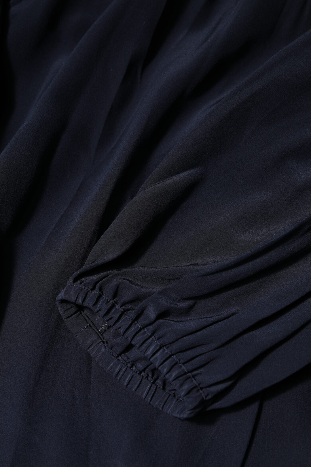 Blue Silk Mock Neck Long Sleeves Blouse Top