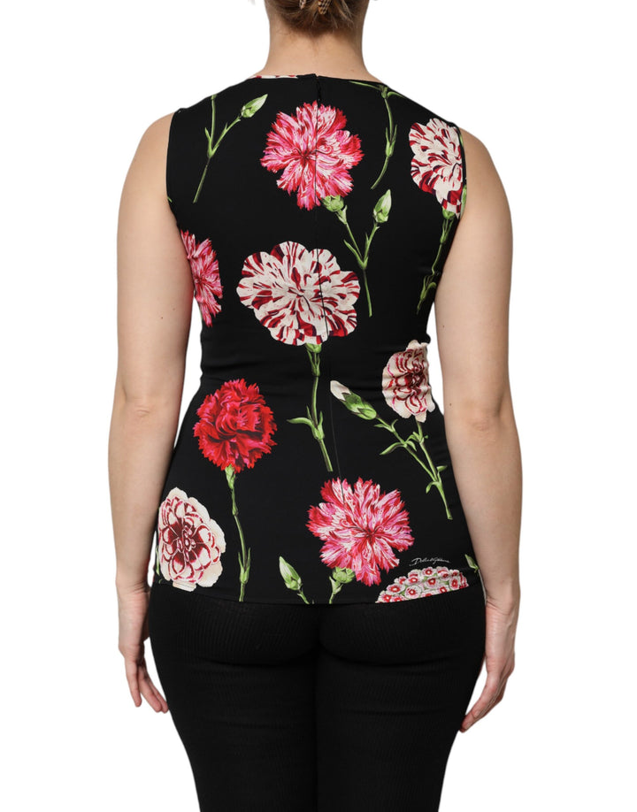 Black Floral Print Sleeveless Tank Blouse Top