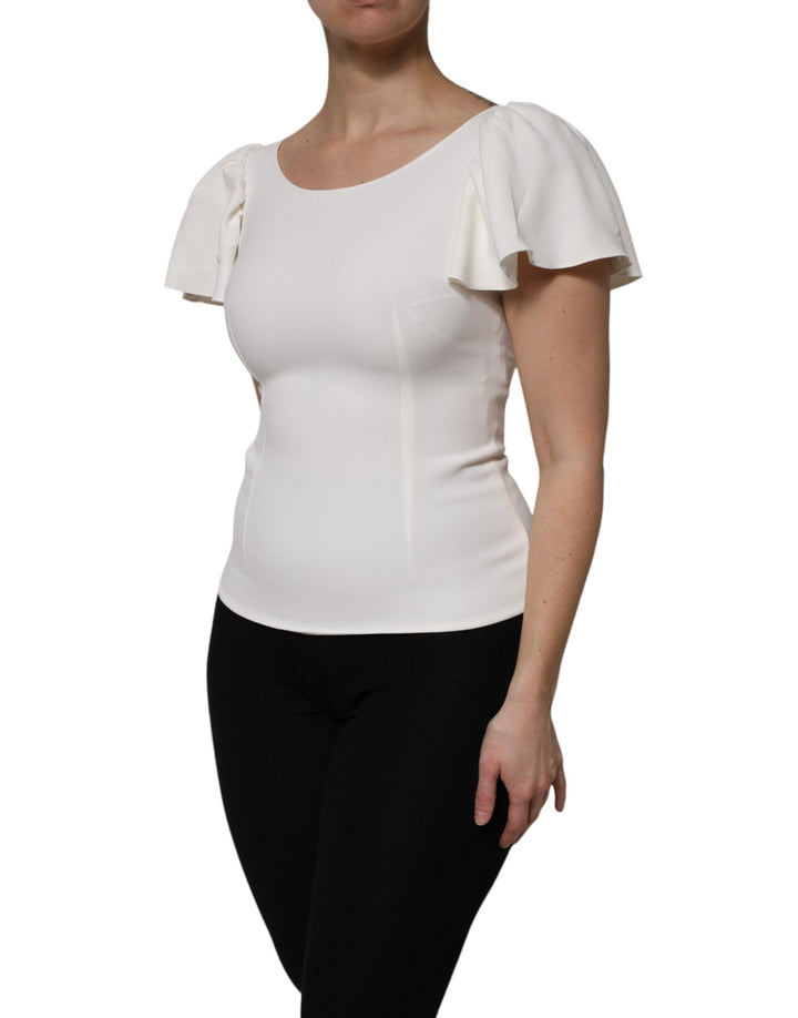 White Viscose Round Neck Short Sleeves Top