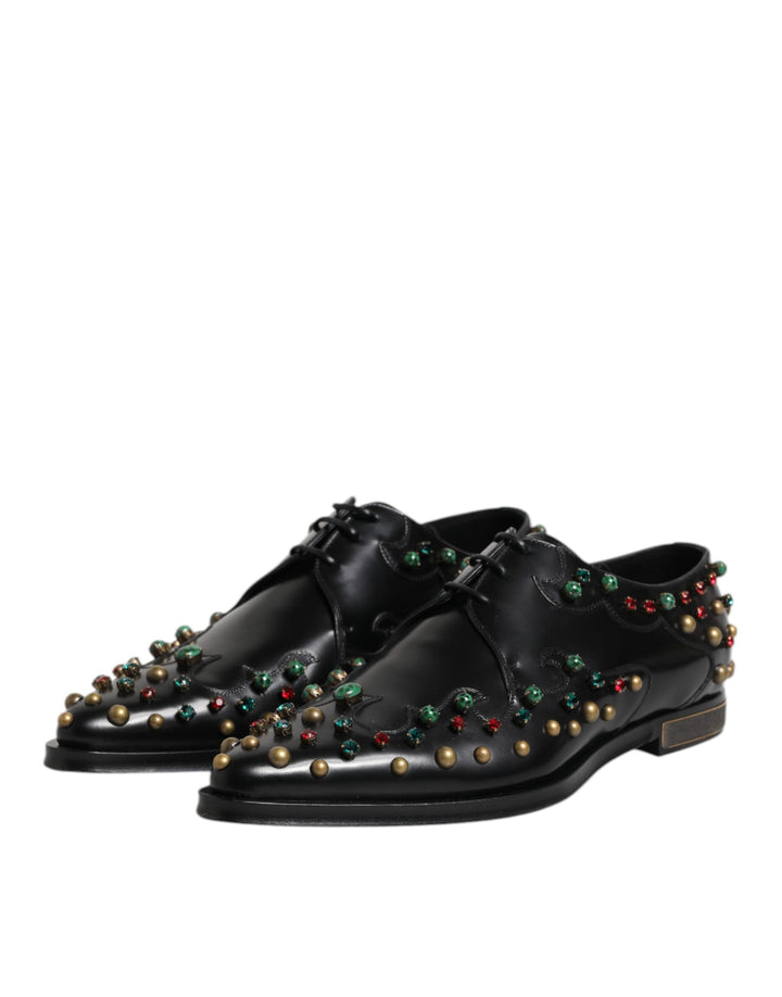 Dolce & Gabbana Black Leather Derby Dress Studded Shoes