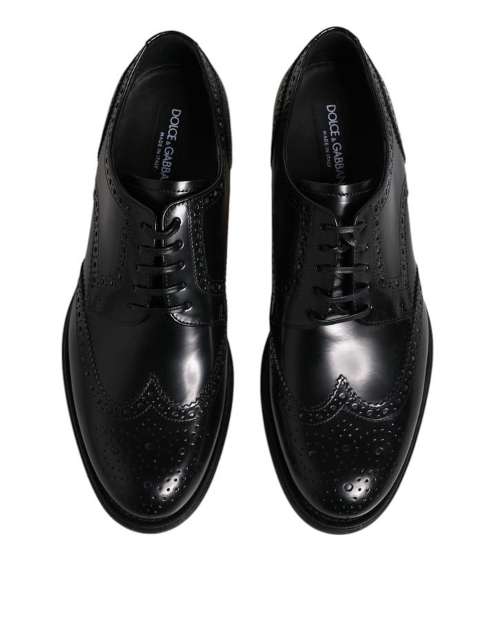 Black Leather Derby Wingtip Formal Shoes