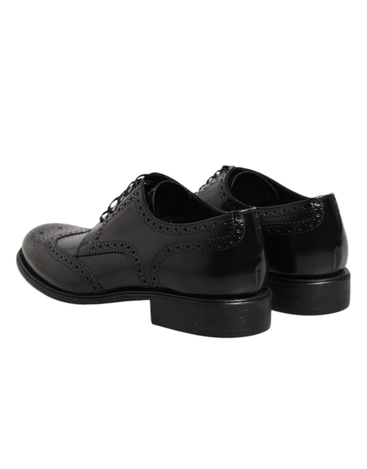 Black Leather Derby Wingtip Formal Shoes