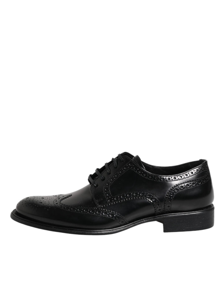 Black Leather Derby Wingtip Formal Shoes