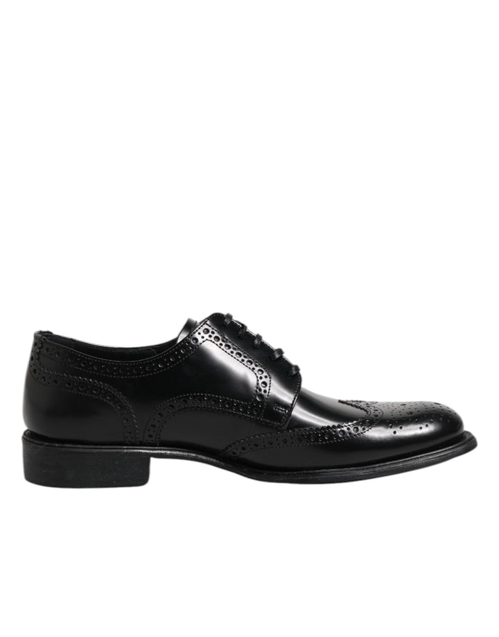 Black Leather Derby Wingtip Formal Shoes