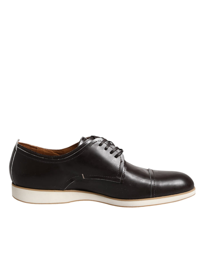 Dark Brown Leather Derby Lace Up Dress Formal Shoes