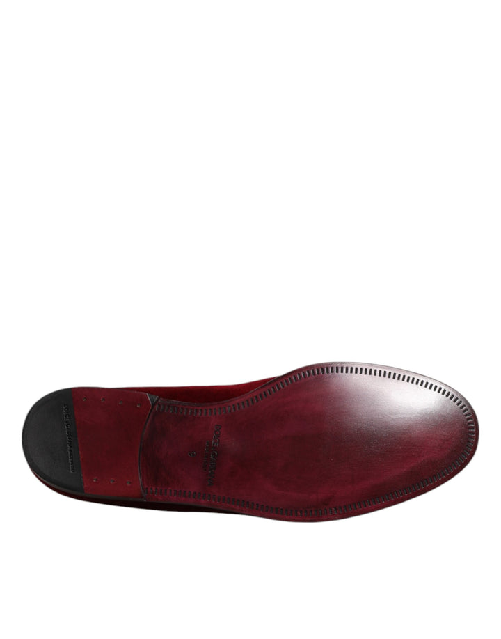 Red Cotton Velvet Slip On Loafers Formal Shoes