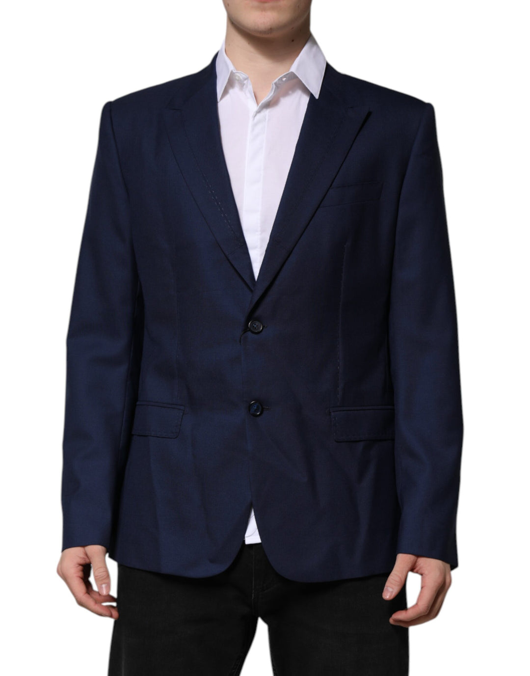 Blue Wool Single Breasted Suit Coat Blazer
