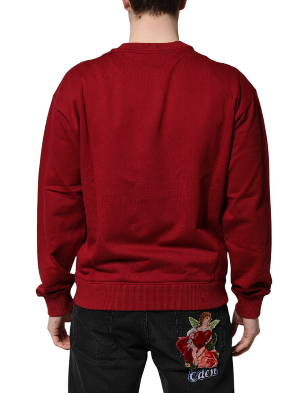Red Embossed Logo Cotton Crew Neck Sweater