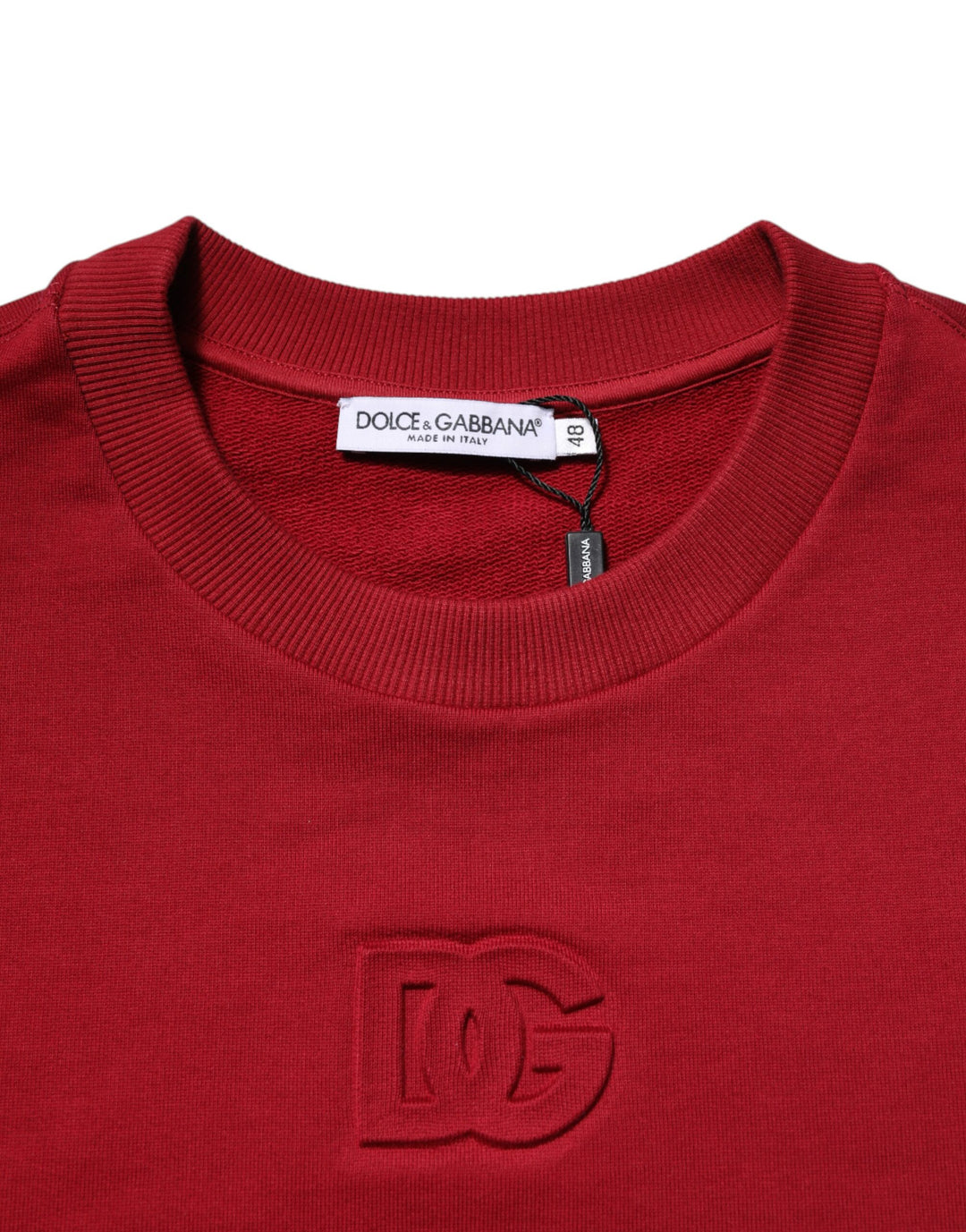 Red Embossed Logo Cotton Crew Neck Sweater