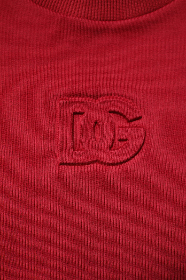 Red Embossed Logo Cotton Crew Neck Sweater