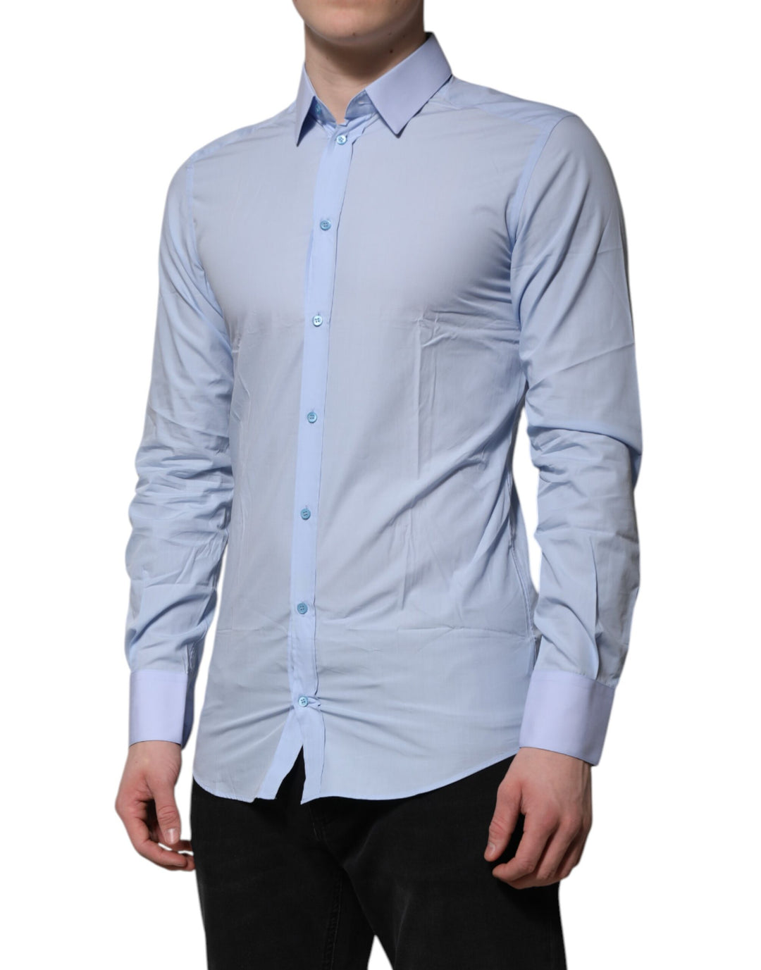 Blue Cotton GOLD Long Sleeves Men Dress Shirt