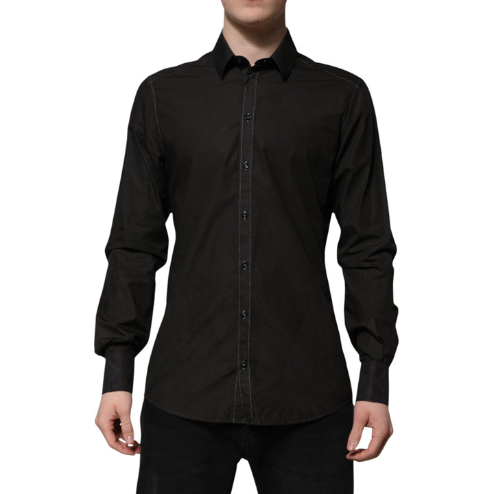 Black Cotton Jacquard GOLD Collar Dress Shirt