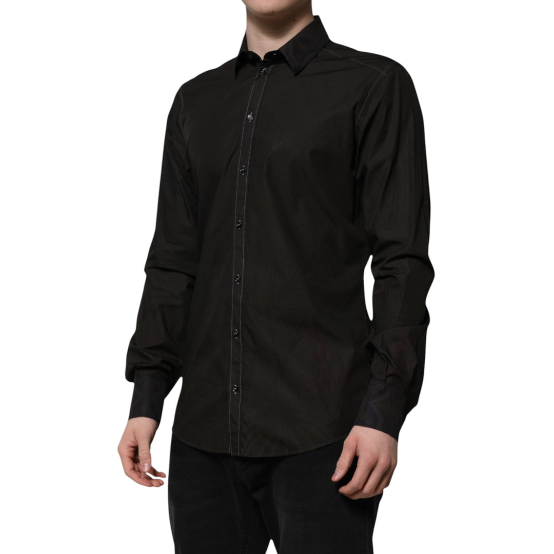 Black Cotton Jacquard GOLD Collar Dress Shirt