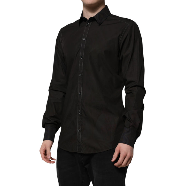 Black Cotton Jacquard GOLD Collar Dress Shirt