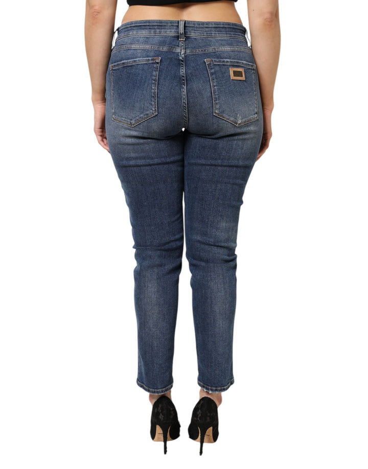 Blue Washed Cotton Low Waist Denim Jeans
