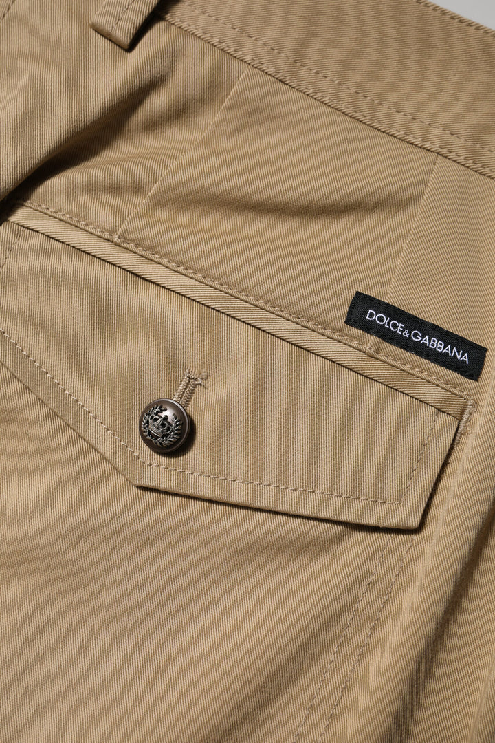 Brown Cotton Cargo Tapered Pants