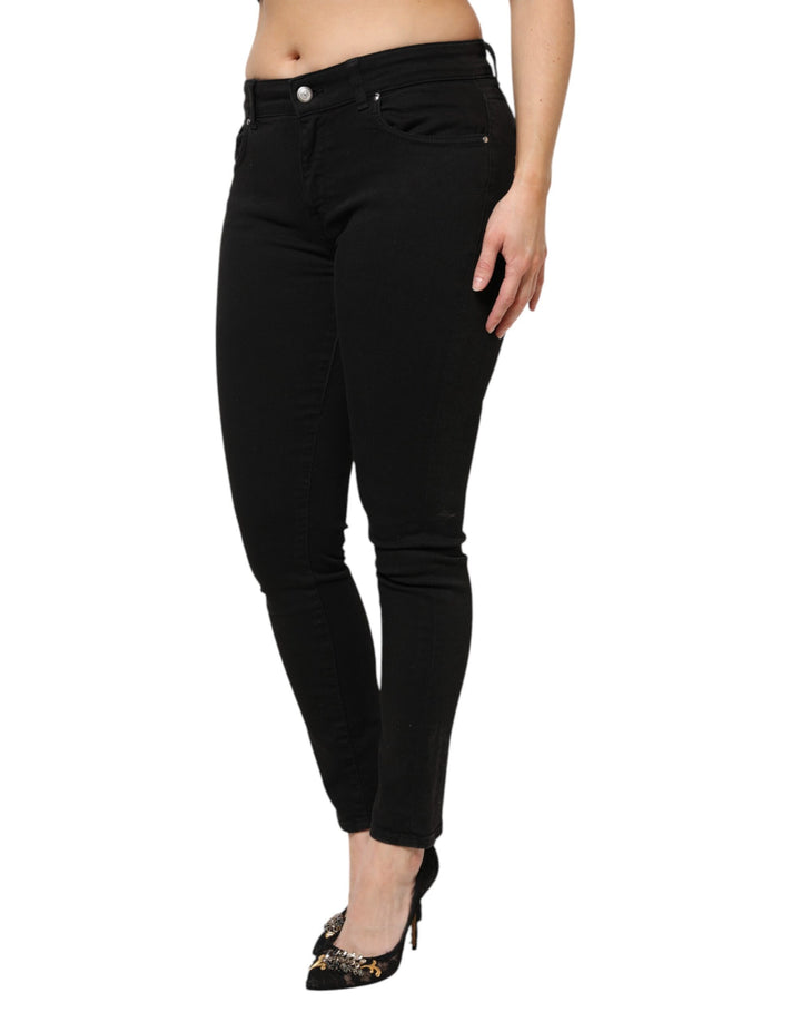 Black Cotton Mid Waist Denim Jeans