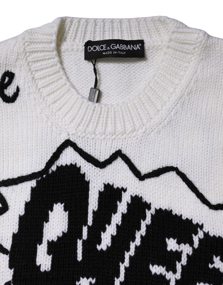 White Wool Knit Crew Neck Pullover Sweater