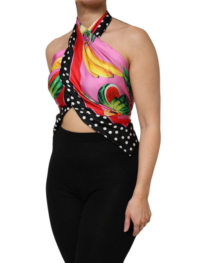Multicolor Halter Party Evening Cropped Top