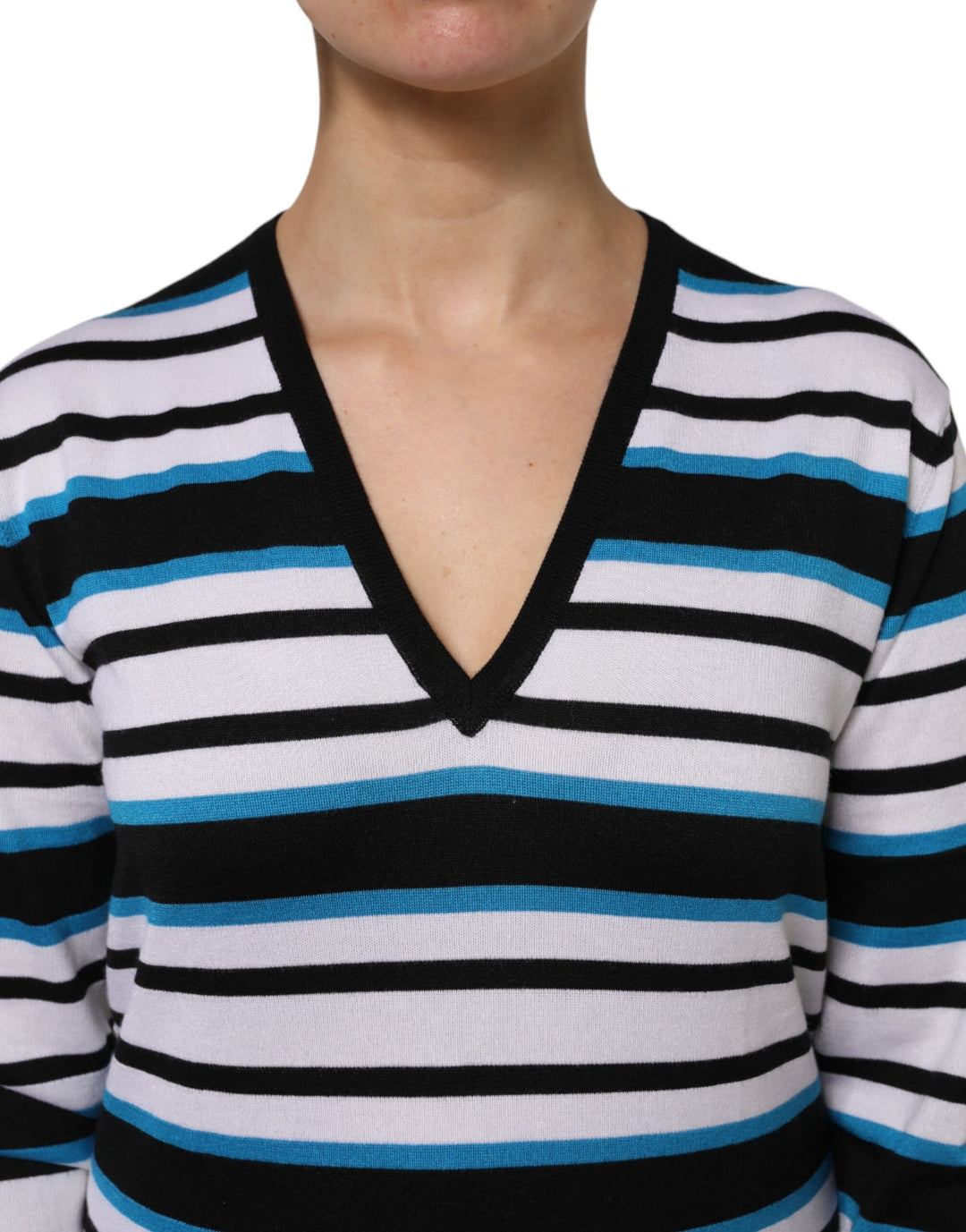 Multicolor Stripes Long Sleeves V-neck Top