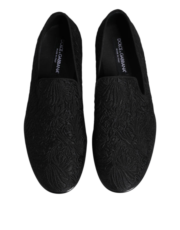 Black Jacquard Slip On Loafers Formal Shoes
