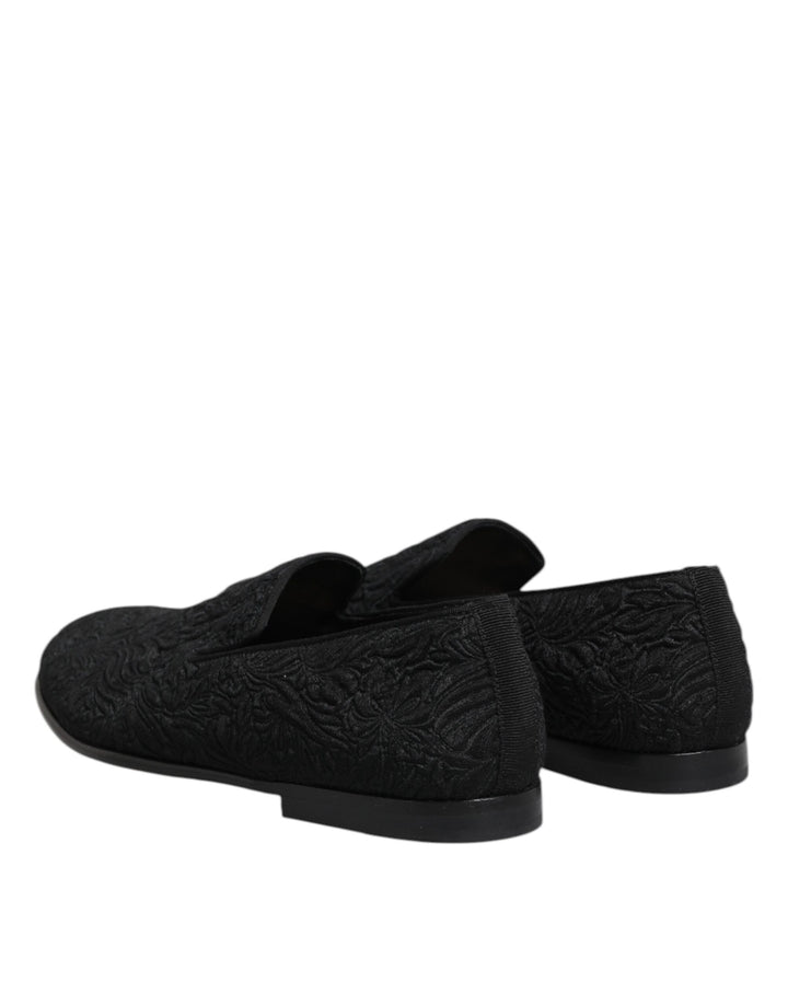 Black Jacquard Slip On Loafers Formal Shoes